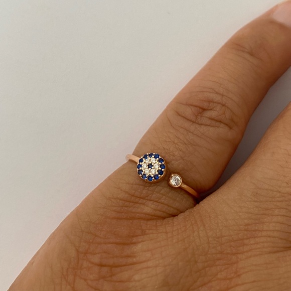 🧿925 Silver evileye ring cubic zirconia stones 14K rose gold plated